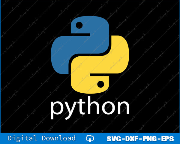 Python logo with blue and yellow snake on a black background