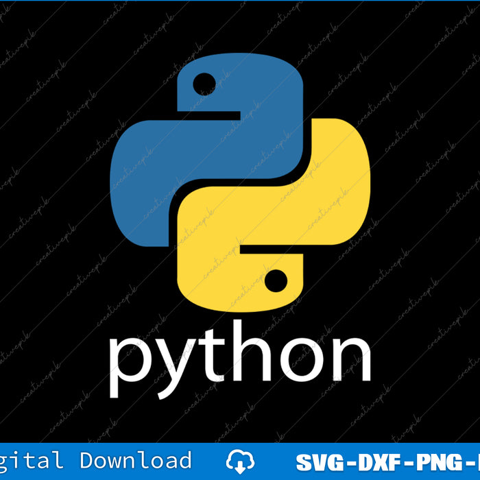 Python logo with blue and yellow snake on a black background