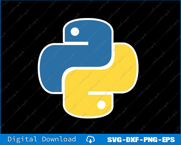 Python logo in blue and yellow on a black background with digital file formats listed below.