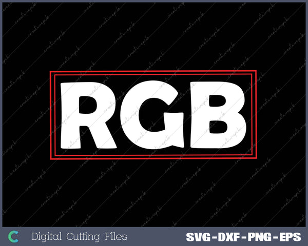 White 'RGB' text with a red border on a black background