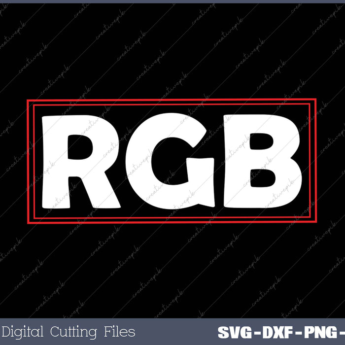 White 'RGB' text with a red border on a black background