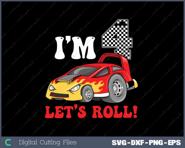 Race Car 4th Birthday Boy 4 Year Old Racing Car Birthday SVG Cut files