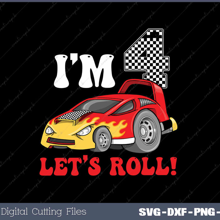 Race Car 4th Birthday Boy 4 Year Old Racing Car Birthday SVG Cut files