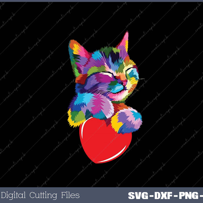 Rainbow Cute Cat Hugging Valentine Heart Kitty Love Cat SVG PNG Cutting Printable Files