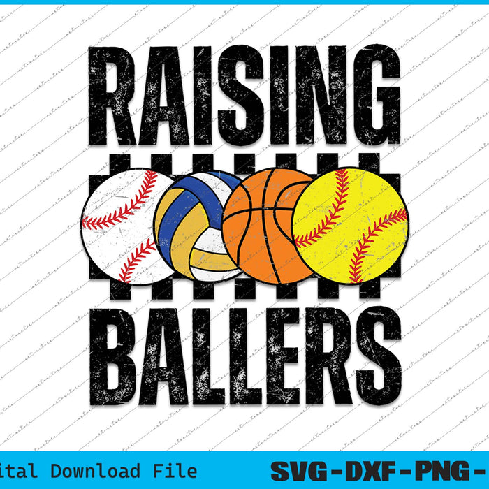 Raising Ballers Retro Baseball Volleyball Basketball Softball SVG PNG Printable Files
