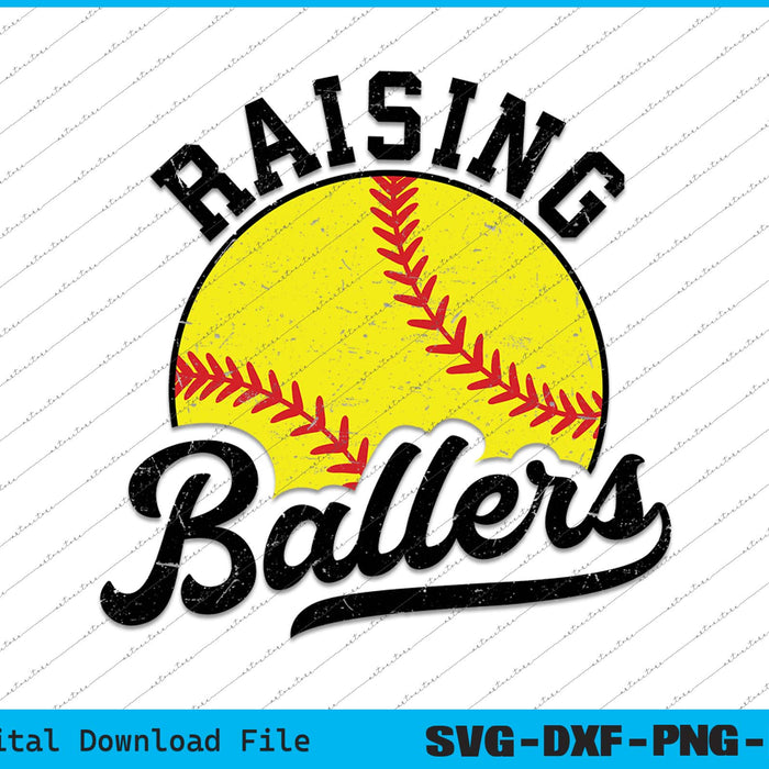 Raising Ballers Retro Softball SVG PNG Cutting Printable Files