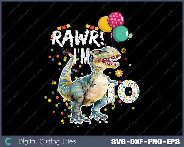 Rawr I'm 10 10th Birthday Party T Rex Dinosaur Gift for Boys