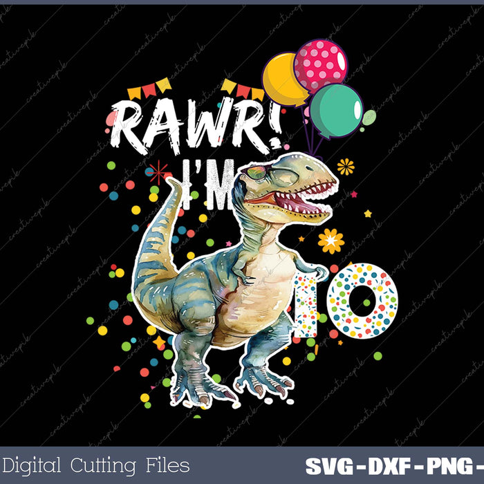 Rawr I'm 10 10th Birthday Party T Rex Dinosaur Gift for Boys