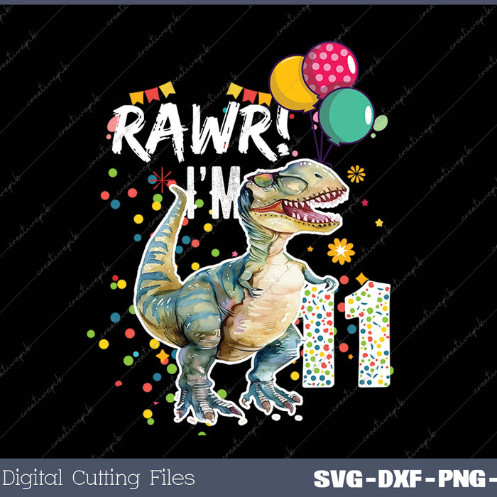 Rawr I'm 11 11th Birthday Party T Rex Dinosaur Gift for Boys