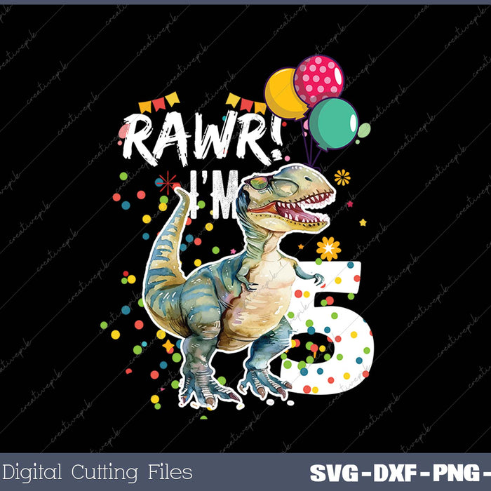 Rawr I'm 5 5th Birthday Party T Rex Dinosaur Gift for Boys