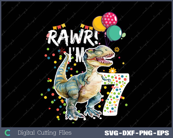 Rawr I'm 7 7th Birthday Party T Rex Dinosaur Gift for Boys