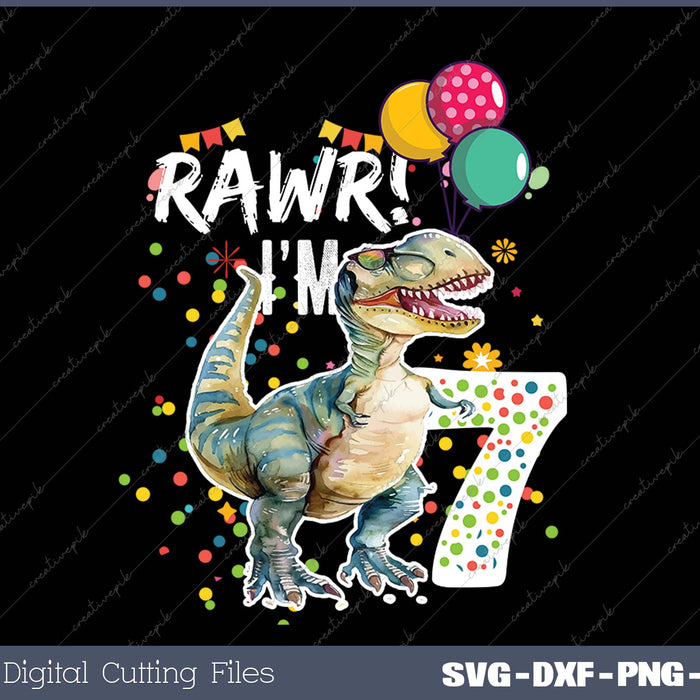 Rawr I'm 7 7th Birthday Party T Rex Dinosaur Gift for Boys