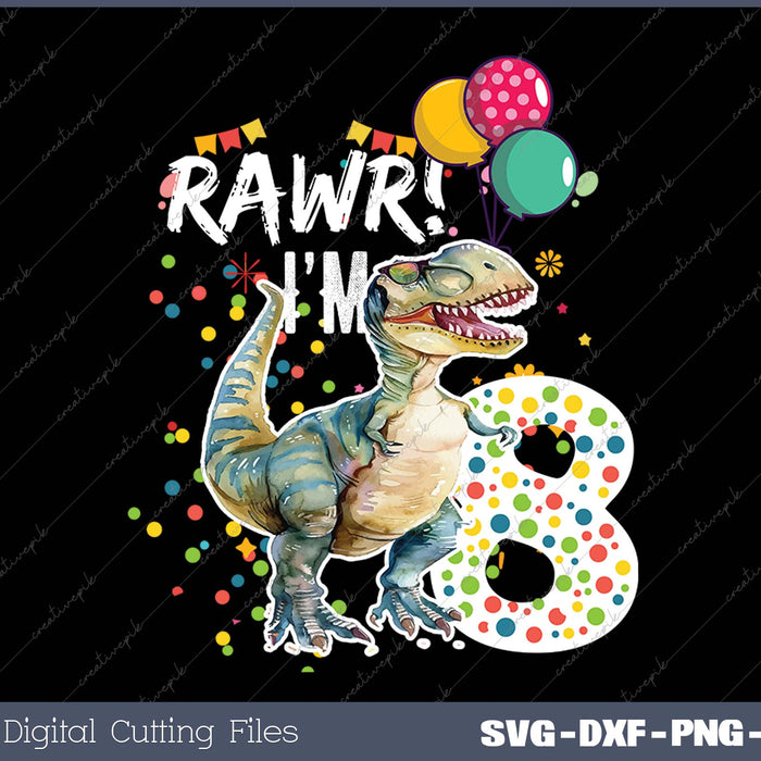 Rawr I'm 8 8th Birthday Party T Rex Dinosaur Gift for Boys