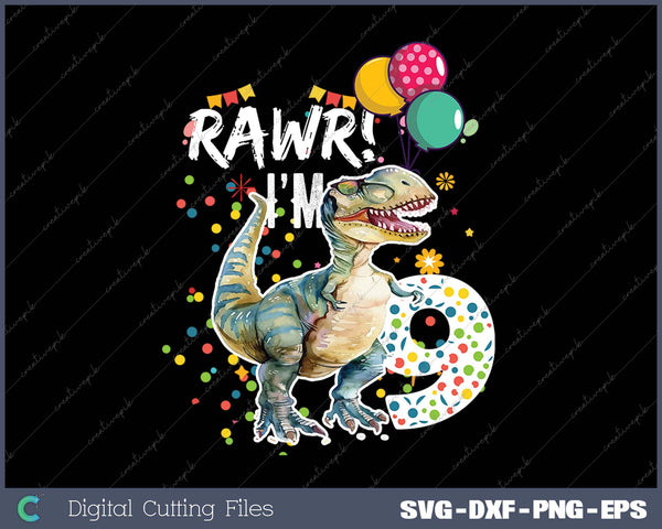 Rawr I'm 9 9th Birthday Party T Rex Dinosaur Gift for Boys