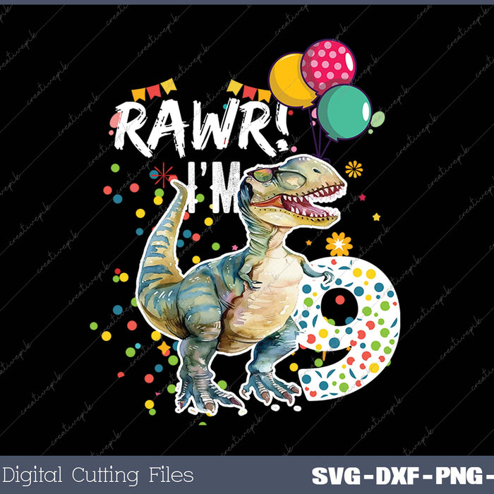 Rawr I'm 9 9th Birthday Party T Rex Dinosaur Gift for Boys