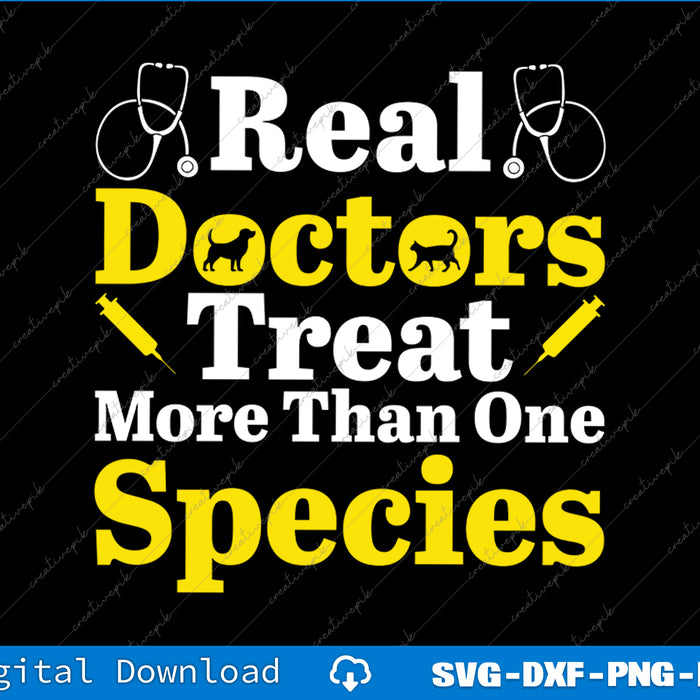 Text graphic with 'Real Doctors Treat More Than One Species' on a black background