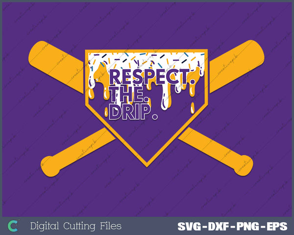 Respect The Drip Purple Gold Baseball Ice Cream Drip SVG PNG Cutting Printable Files