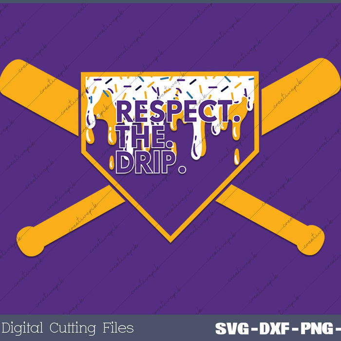 Respect The Drip Purple Gold Baseball Ice Cream Drip SVG PNG Cutting Printable Files