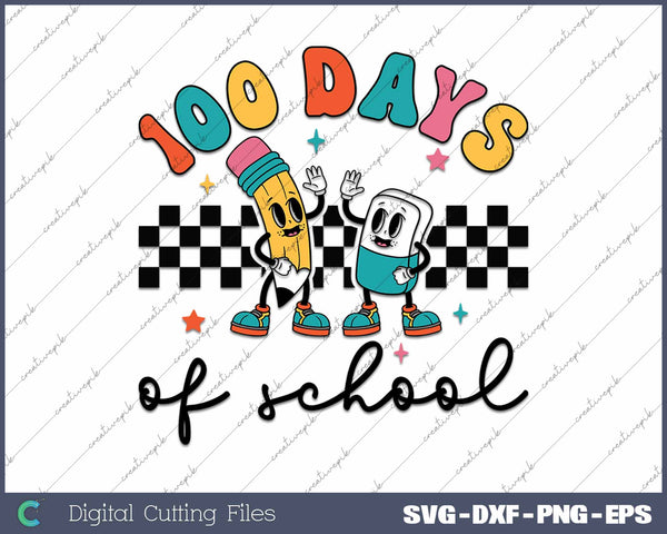 Retro 100 Days Of School SVG PNG Cutting Printable Files