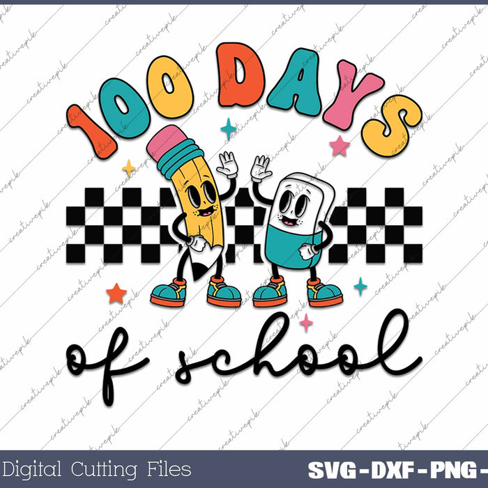 Retro 100 Days Of School SVG PNG Cutting Printable Files