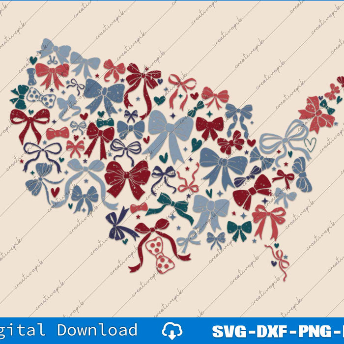Retro America Map Bow Inauguration Day 4th of July SVG PNG Printable Files