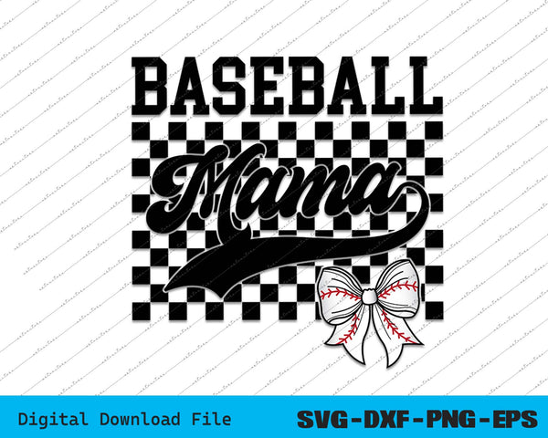 Retro Baseball Mama Checkered SVG PNG Cutting Printable Files