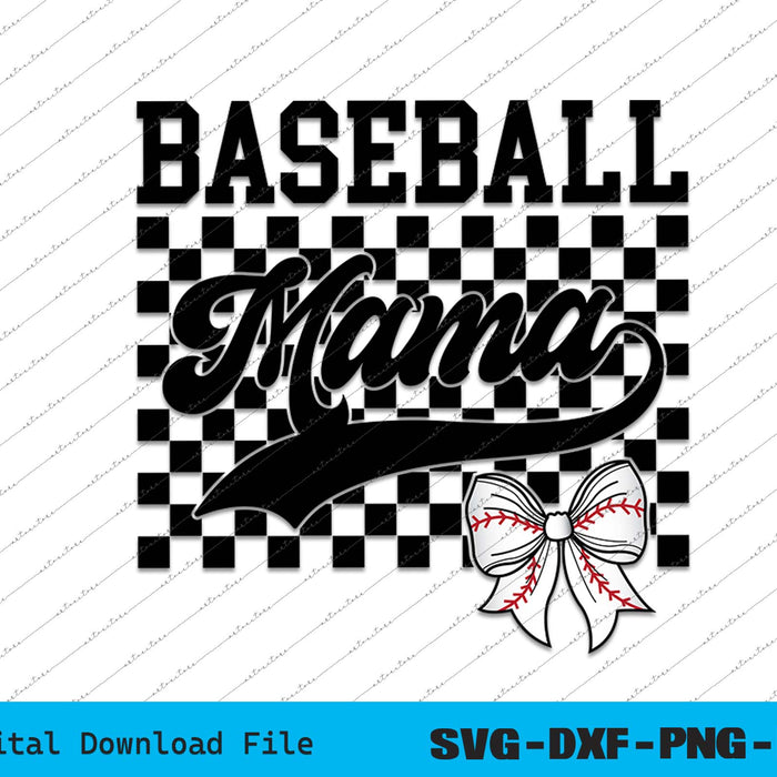Retro Baseball Mama Checkered SVG PNG Cutting Printable Files
