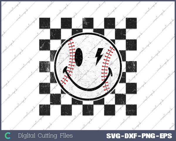 Retro Checkered Baseball SVG PNG Cutting Printable Files