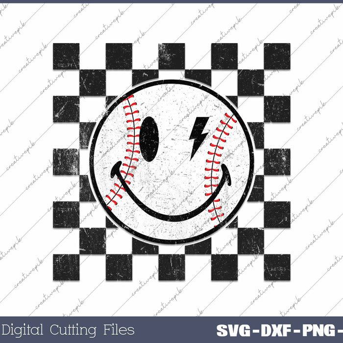 Retro Checkered Baseball SVG PNG Cutting Printable Files