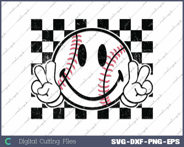 Retro Checkered Baseball Game Day SVG PNG Cutting Printable Files