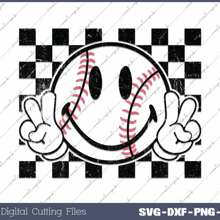 Retro Checkered Baseball Game Day SVG PNG Cutting Printable Files