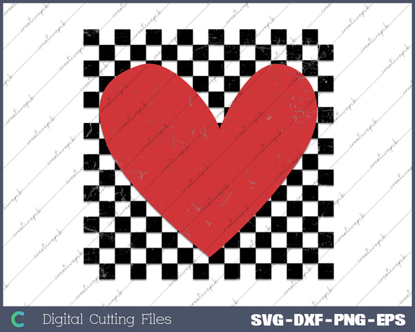 Retro Checkered Heart Valentines Day SVG PNG Cutting Printable Files