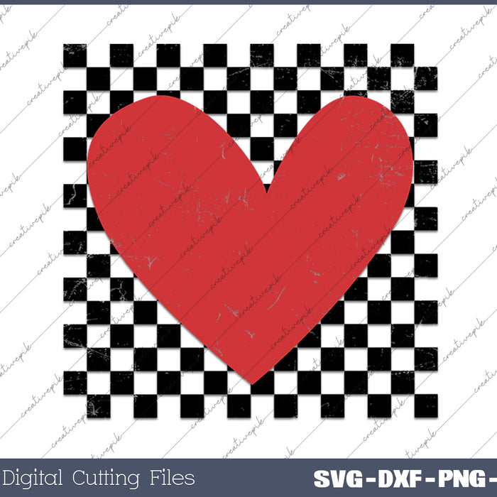 Retro Checkered Heart Valentines Day SVG PNG Cutting Printable Files