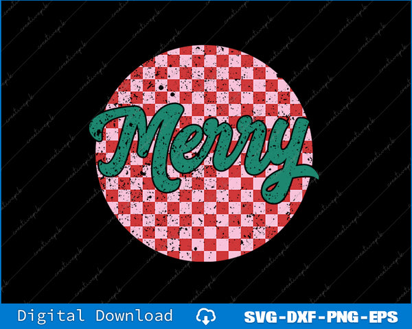 Checkered circle with 'Merry' text on a black background
