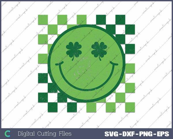 Retro Checkered St Patrick's Day Clover SVG PNG Cutting Printable Files