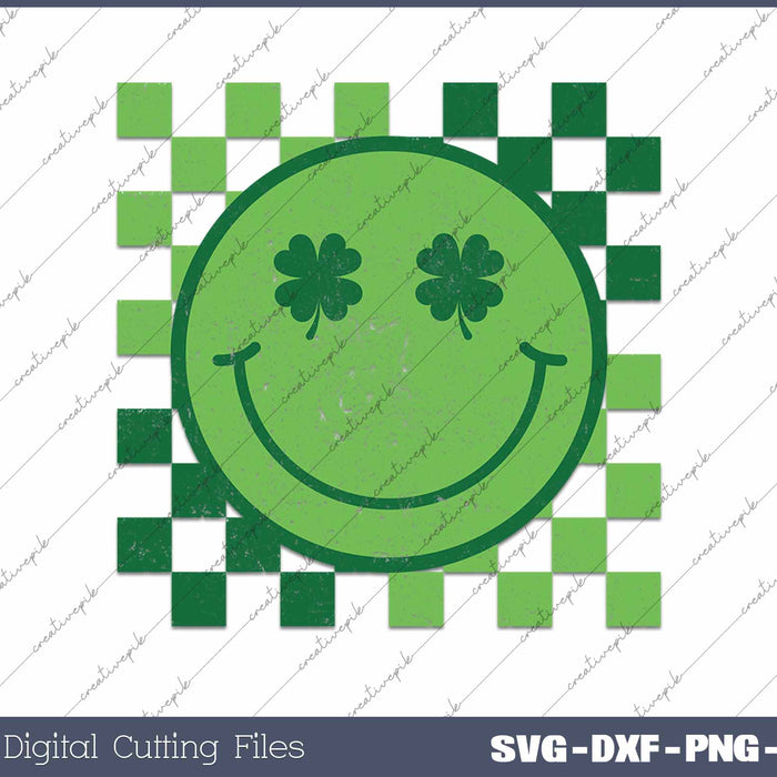 Retro Checkered St Patrick's Day Clover SVG PNG Cutting Printable Files