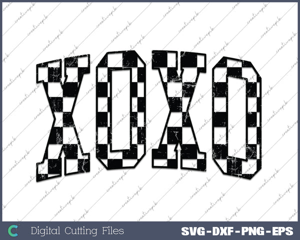 Retro Checkered XOXO Valentines Day SVG PNG Cutting Printable Files