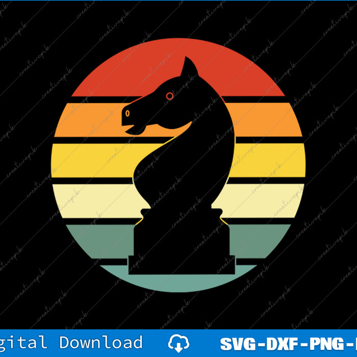 Retro Chess Knight Vintage Chess Piece SVG PNG Cutting Printable File