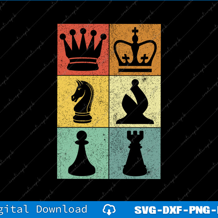 Retro Chess Player Men Women Kids Chess Pieces SVG PNG Printable File
