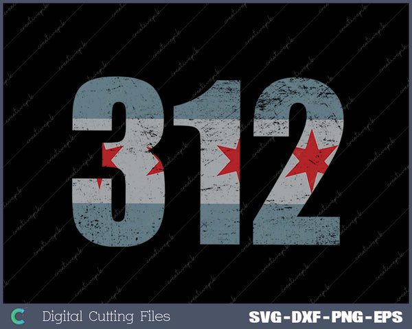 Retro Chicago Flag 312 Vintage Fade SVG PNG Cutting Printable Files