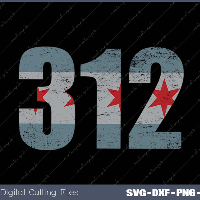 Retro Chicago Flag 312 Vintage Fade SVG PNG Cutting Printable Files