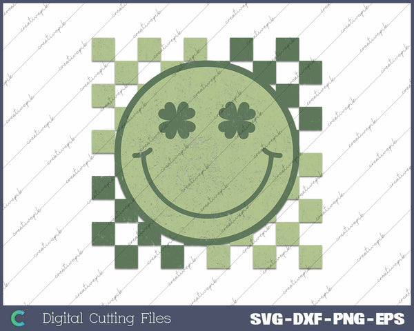 Retro Clover Smiley St Patrick's Day SVG PNG Cutting Printable Files