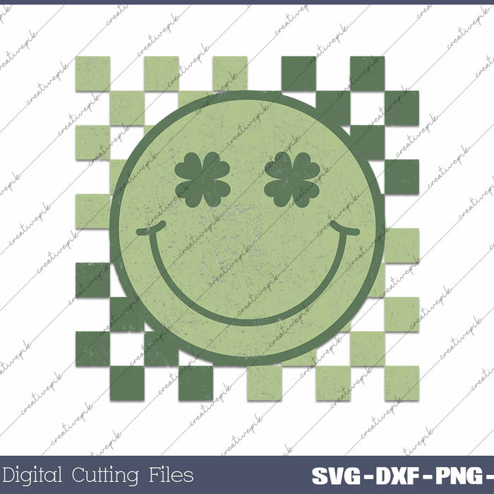 Retro Clover Smiley St Patrick's Day SVG PNG Cutting Printable Files