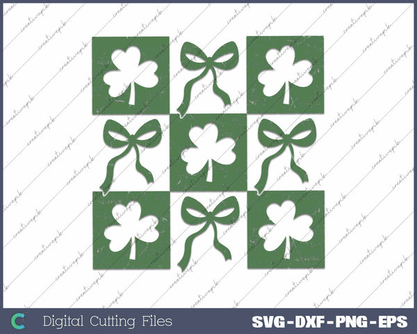 Retro Coquette Bow St Patrick's Day SVG PNG Cutting Printable Files