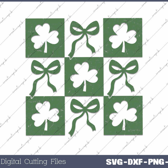 Retro Coquette Bow St Patrick's Day SVG PNG Cutting Printable Files