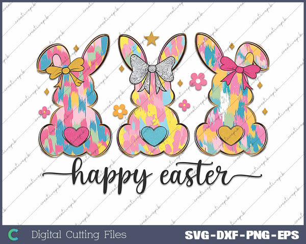 Retro Coquette Easter Bunny Brushstroke SVG PNG Cutting Printable Files