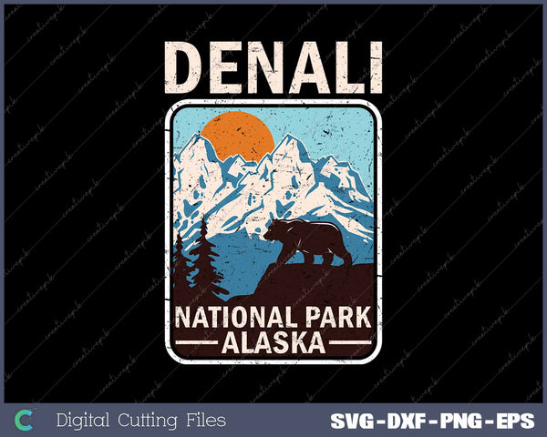 Retro Denali Mountaineer Hiking Nature National Park SVG PNG Cutting Printable Files