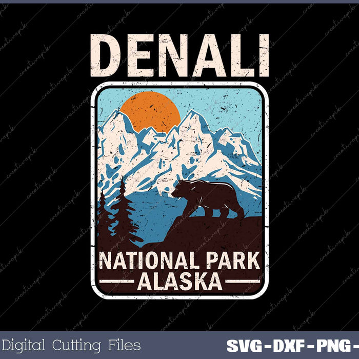 Retro Denali Mountaineer Hiking Nature National Park SVG PNG Cutting Printable Files