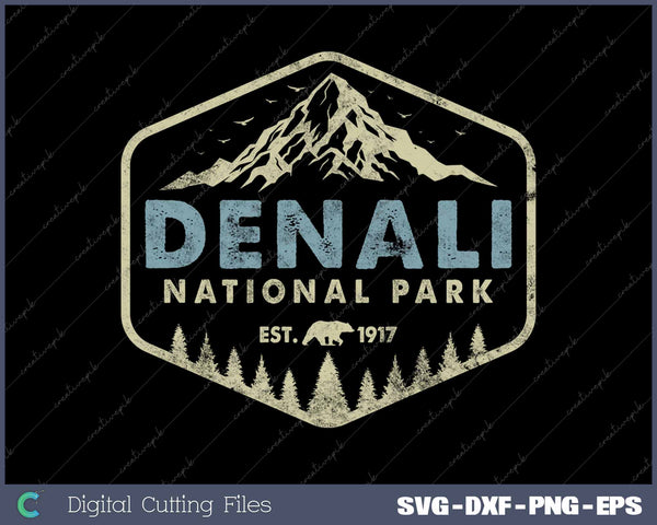 Retro Denali National Park Mountains Nature Vintage Hiking SVG PNG Cutting Printable Files