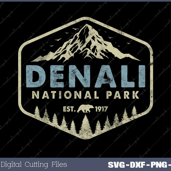 Retro Denali National Park Mountains Nature Vintage Hiking SVG PNG Cutting Printable Files